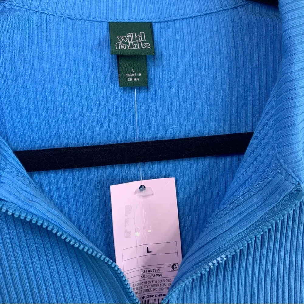 NWT Wild Fable Blue Ribbed Sleeveless Zip Collar Mini Dress, Size L - Picture 3 of 7